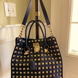 Michael Kors Navy & gold studded hand bag. Excellent condition.